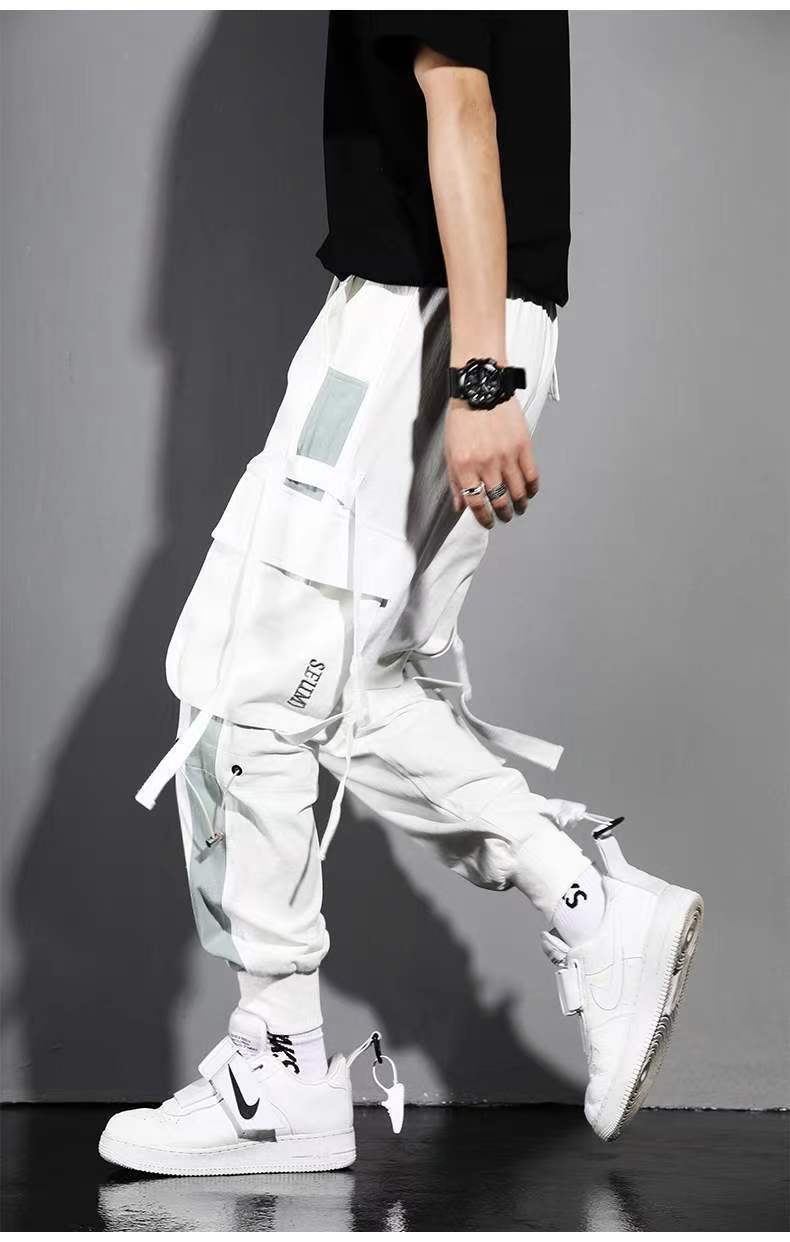 Classic Streetwear Casual Men Ribbons Harem Jogging Pants Male Slim