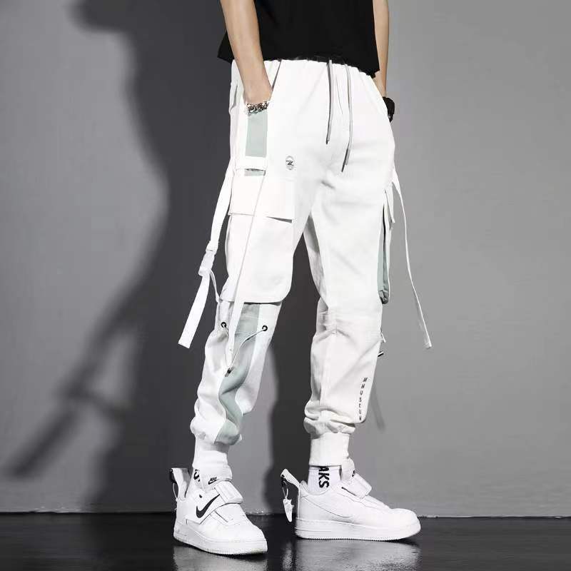 Classic Streetwear Casual Men Ribbons Harem Jogging Pants Male Slim