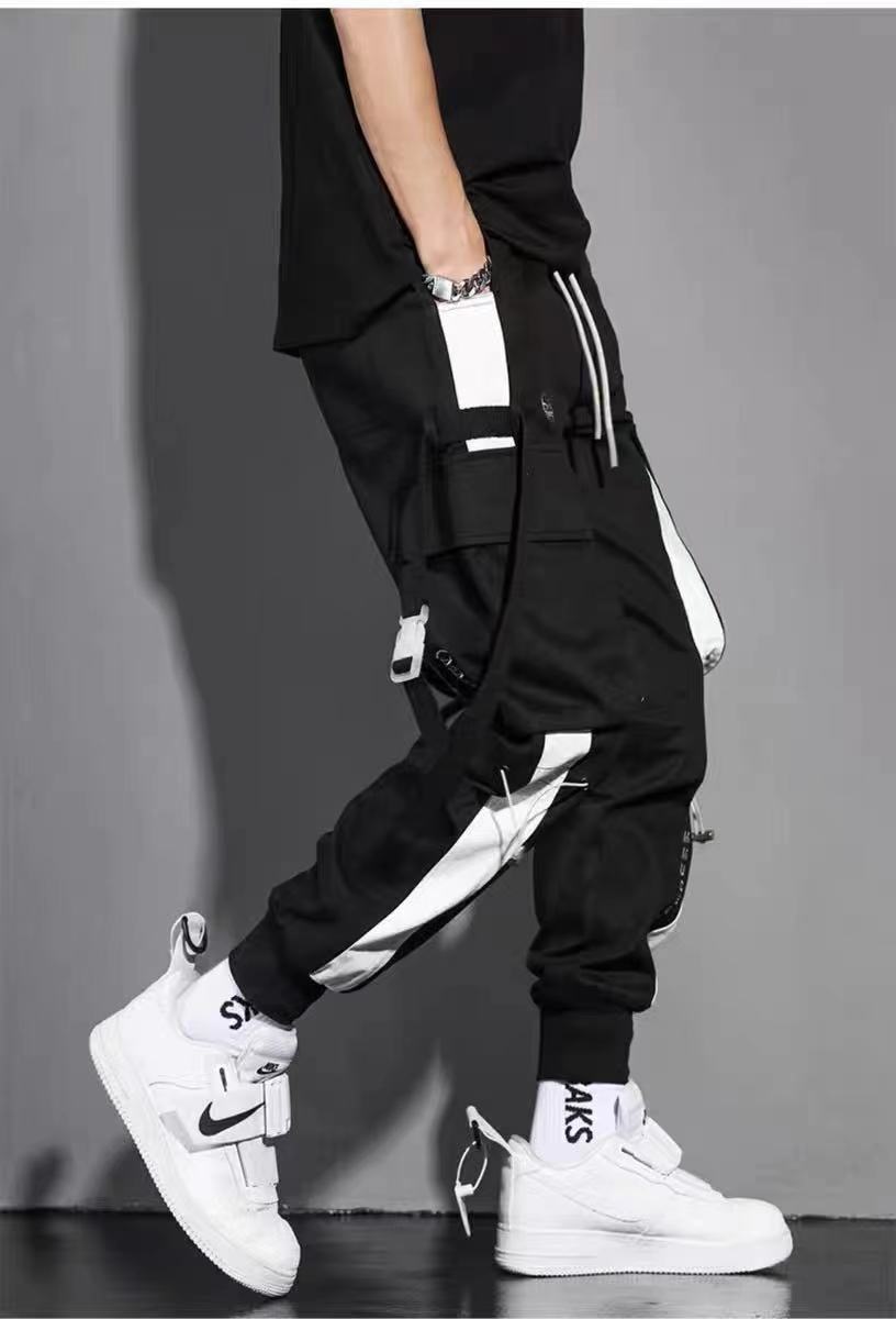 Classic Streetwear Casual Men Ribbons Harem Jogging Pants Male Slim