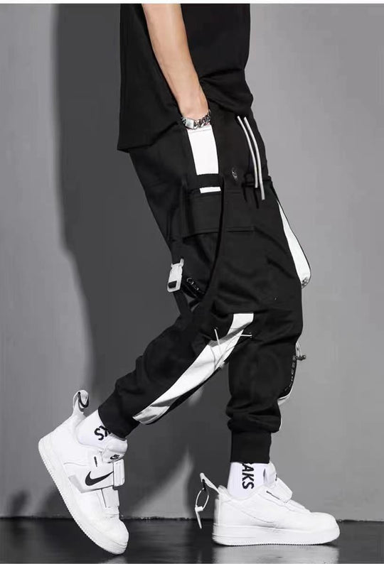 Classic Streetwear Casual Men Ribbons Harem Jogging Pants Male Slim