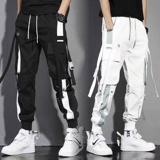 Classic Streetwear Casual Men Ribbons Harem Jogging Pants Male Slim