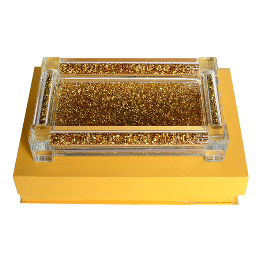 Square Soap Dispenser and Toothbrush Holder with Tray, Gold Crushed