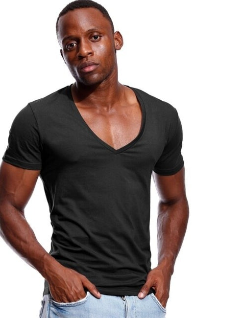 Undershirt Men's Short Sleeve | Mens Undershirt Deep V Neck |