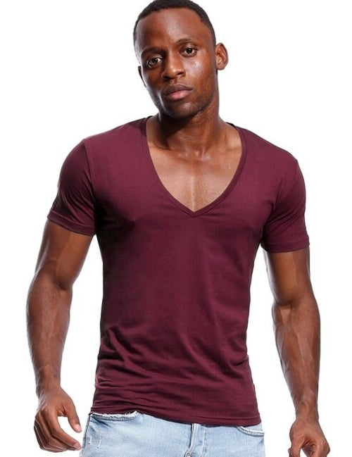 Undershirt Men's Short Sleeve | Mens Undershirt Deep V Neck |