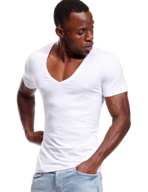 Undershirt Men's Short Sleeve | Mens Undershirt Deep V Neck |