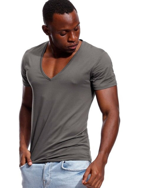 Undershirt Men's Short Sleeve | Mens Undershirt Deep V Neck |
