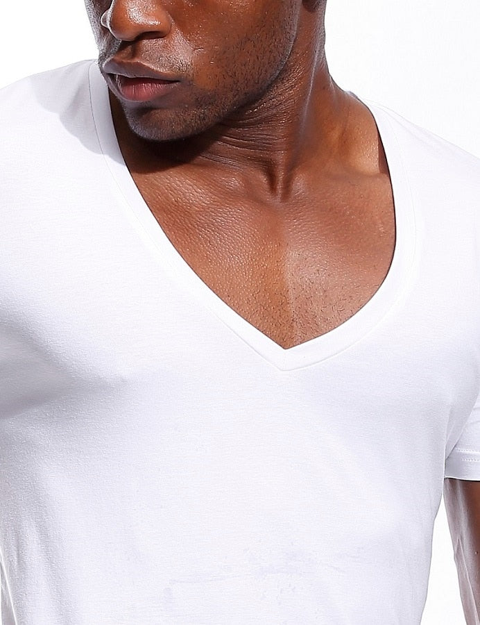 Undershirt Men's Short Sleeve | Mens Undershirt Deep V Neck |