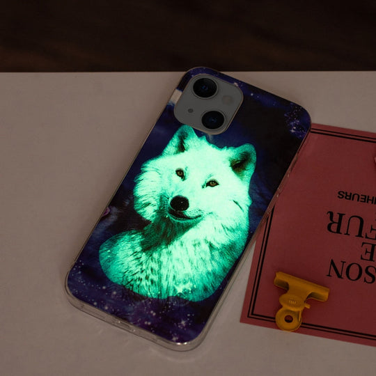For iPhone 13 Luminous TPU Soft Protective Case(Starry Sky Wolf)