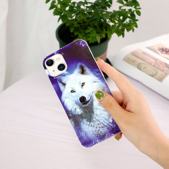 For iPhone 13 Luminous TPU Soft Protective Case(Starry Sky Wolf)
