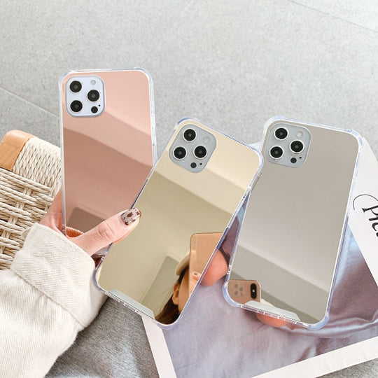 For iPhone 13 TPU + Acrylic Four Drop Luxury Plating Mirror Phone Case