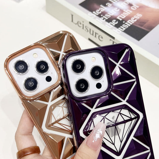 For iPhone 13 Diamond Electroplated Laser Carving Phone Case(Blue)