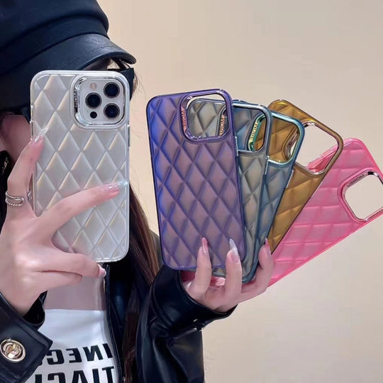 For iPhone 13 Pro Max 3D Rhombus Electroplating TPU Hybrid PC Phone