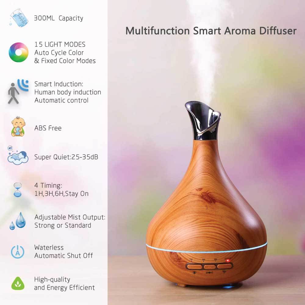 Essential Oil Aroma Diffuser Tulip Light Wood Colour Ultrasonic Mist