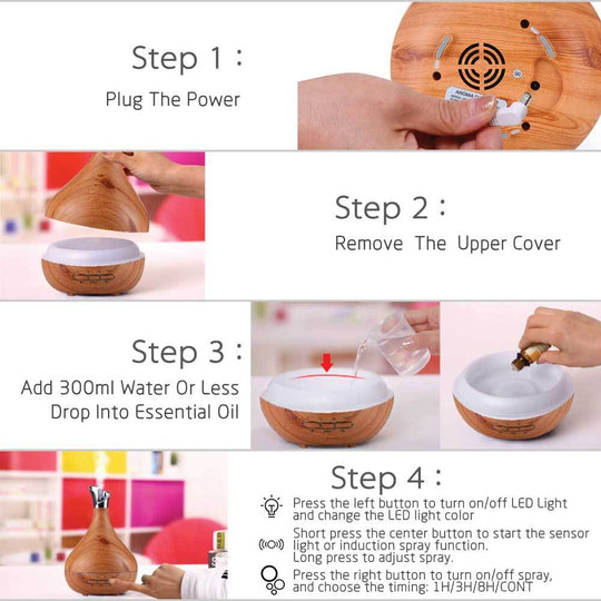 Essential Oil Aroma Diffuser Tulip Light Wood Colour Ultrasonic Mist