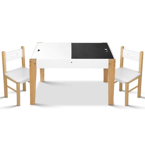 Keezi 3PCS Kids Table and Chairs Set Storage Toys Play Activity Desk
