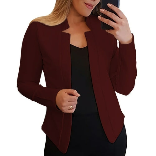 Fall Fashion Women Solid Color Long Sleeve Stand Collar Slims Fit