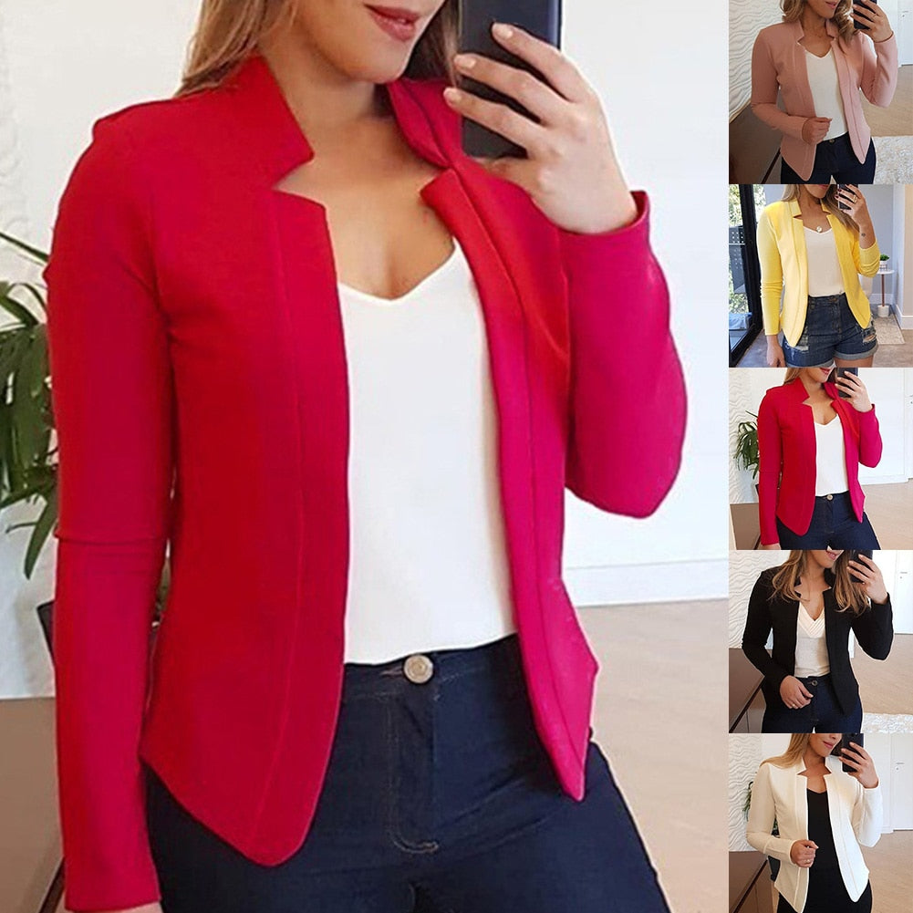 Fall Fashion Women Solid Color Long Sleeve Stand Collar Slims Fit