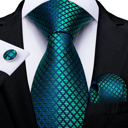 DeBanker Men Necktie Teal Blue Paisley Designer Silk Wedding Tie For