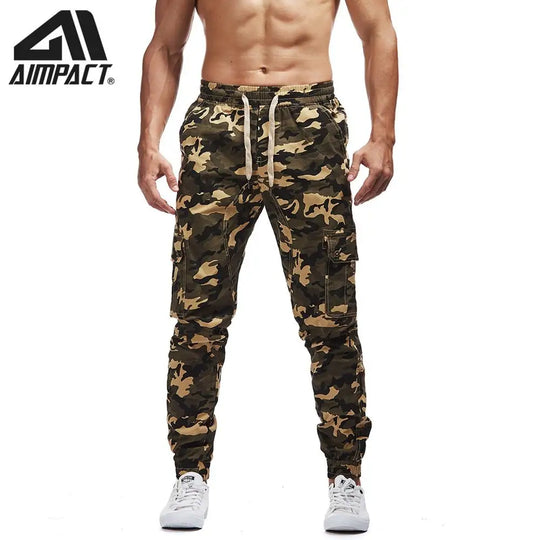 AIMPACT Men's Chino Jogger Pants Casual Fitted Cotton Camo Twill