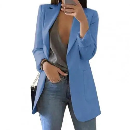 Summer Women Blazer Jacket Lapel All-match Open Front Stylish Office