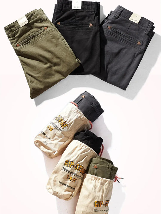 American Retro Woven CHINO Casual Tooling Pants Men's Fashion Slim