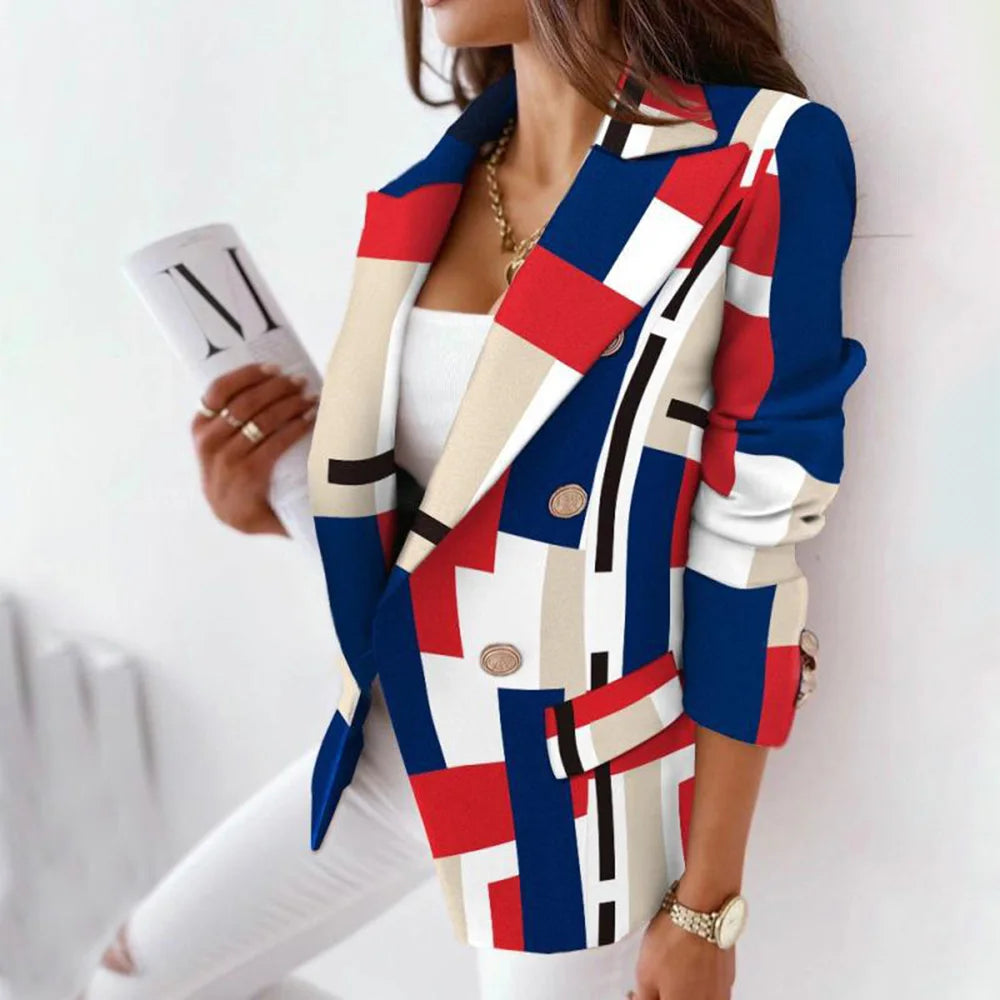Plaid Blazer Jacket Women Spring Autumn Long Sleeve Casual Slim