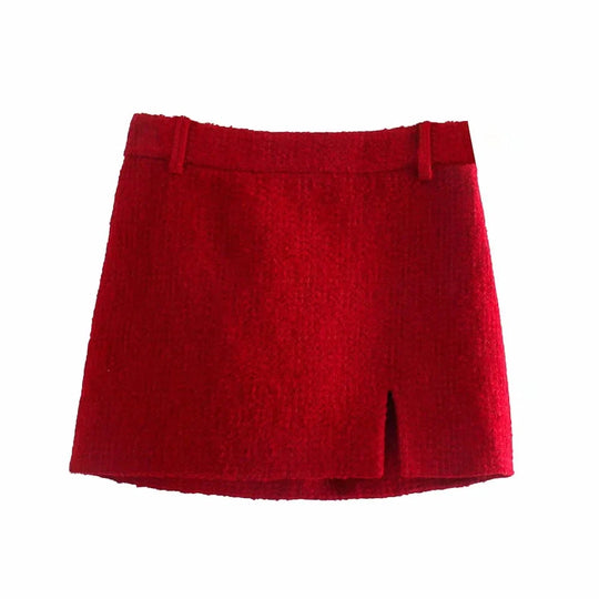 xikom 2021 Tweed Two pieces set Women red Vintage O Neck Long Sleeve