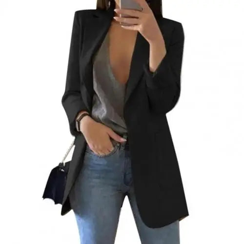 Summer Women Blazer Jacket Lapel All-match Open Front Stylish Office