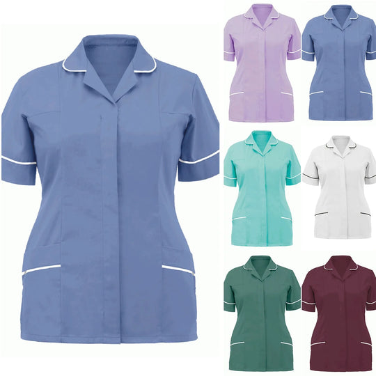 Women Nurses Tunic Uniform Clinic Carer Lapel Protective Clothing Tops