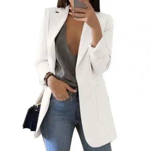 Summer Women Blazer Jacket Lapel All-match Open Front Stylish Office