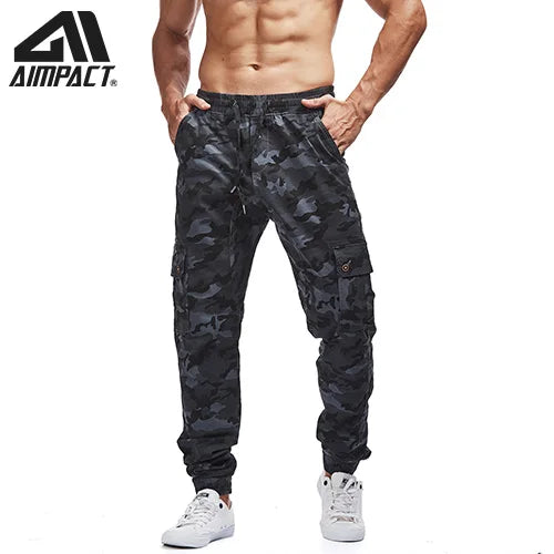 AIMPACT Men's Chino Jogger Pants Casual Fitted Cotton Camo Twill