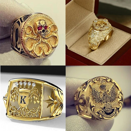 Popular Gold Color Letter K Men Ring Trophy Pattern Dazzling CZ Husband Wedding Party Ring Birthday Gift Fashion Jewelry
