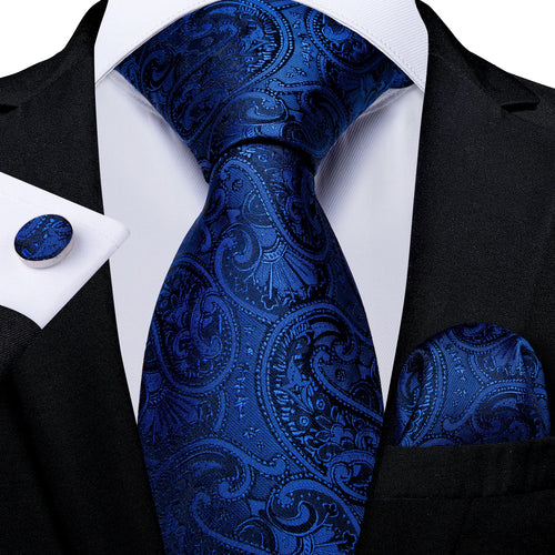 DeBanker Men Necktie Teal Blue Paisley Designer Silk Wedding Tie For