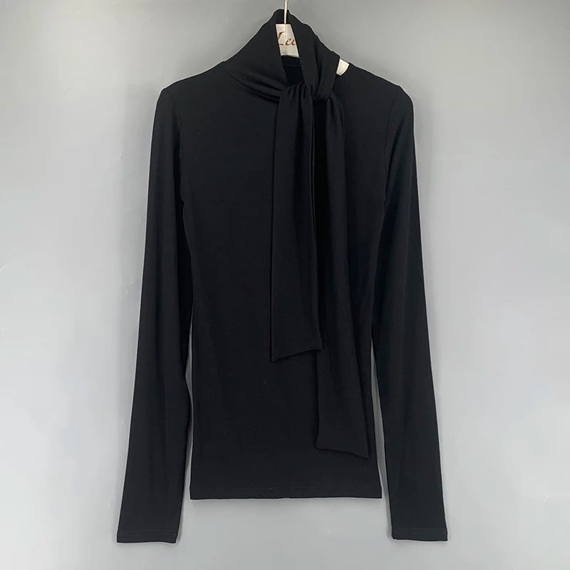 Solid Basic Long Sleeve Womens Tshirt Casual Black White Slim Fashion