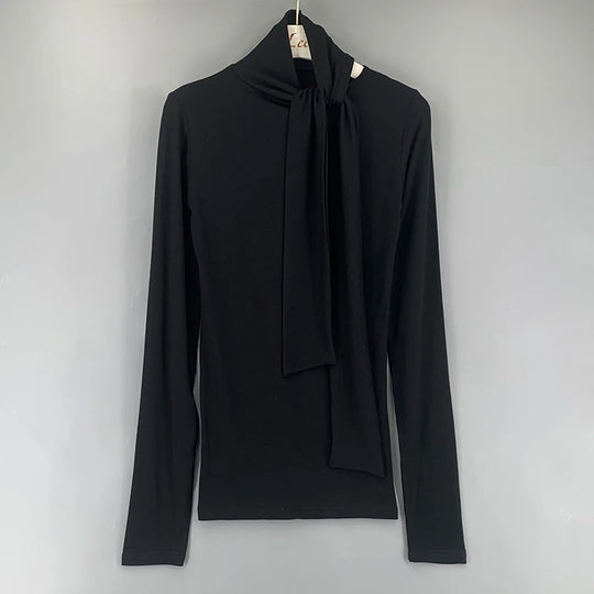 Solid Basic Long Sleeve Womens Tshirt Casual Black White Slim Fashion