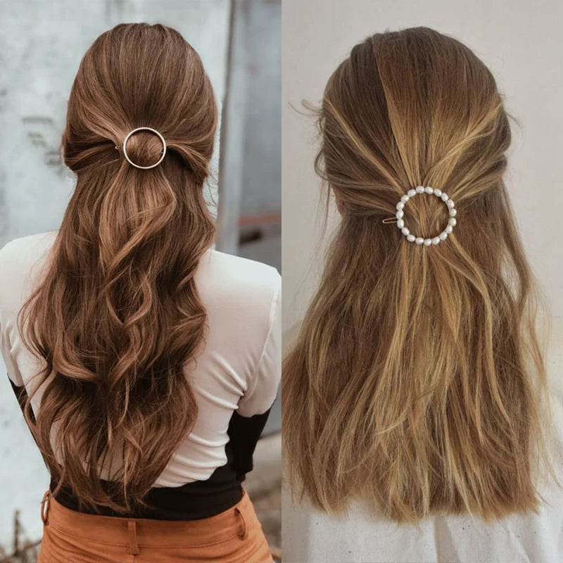 Women Girl Hair Clips Barrette Gold Silver Metal Circle Geometry Hair