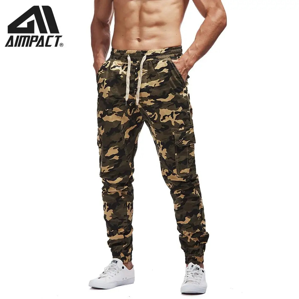 AIMPACT Men's Chino Jogger Pants Casual Fitted Cotton Camo Twill