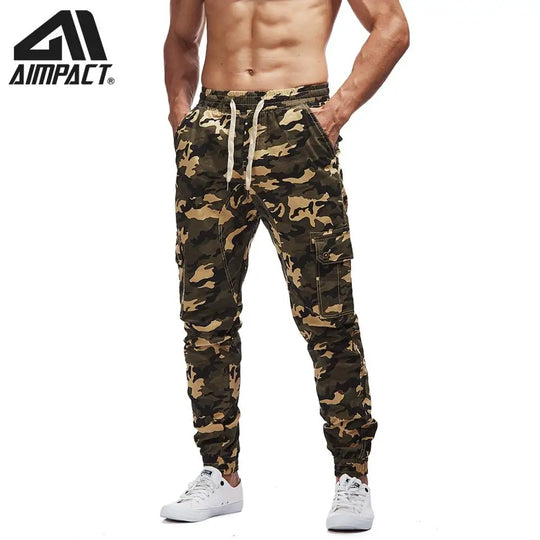 AIMPACT Men's Chino Jogger Pants Casual Fitted Cotton Camo Twill
