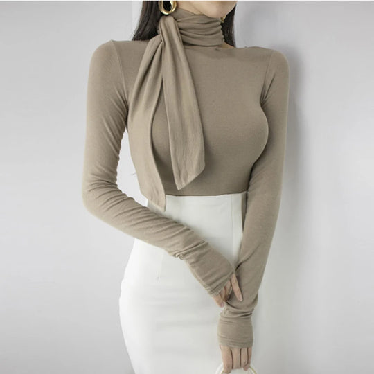 Solid Basic Long Sleeve Womens Tshirt Casual Black White Slim Fashion