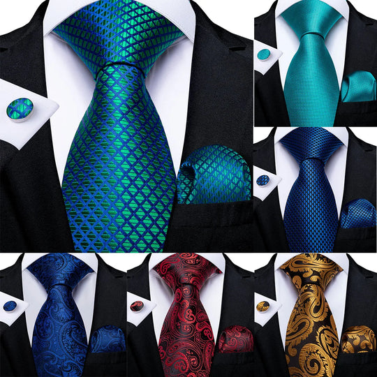 DeBanker Men Necktie Teal Blue Paisley Designer Silk Wedding Tie For
