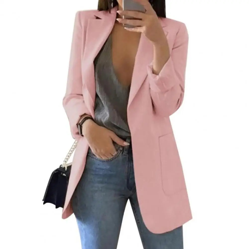 Summer Women Blazer Jacket Lapel All-match Open Front Stylish Office