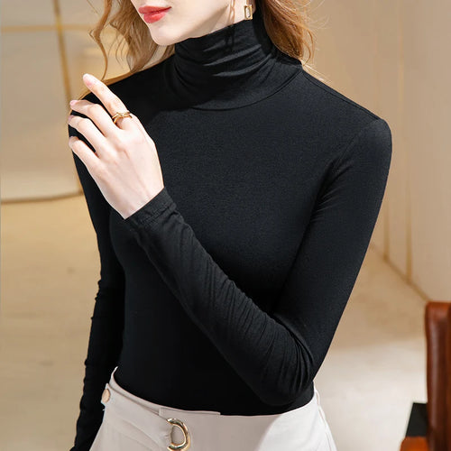 Female Modal Turtleneck Tshirts Women Full Sleeve Tee Shirts Lady