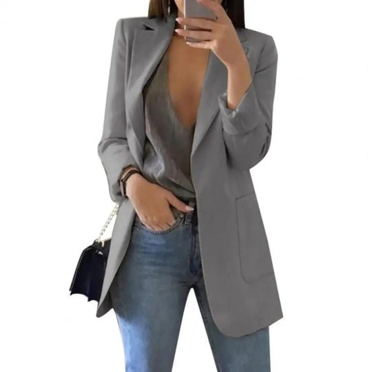 Summer Women Blazer Jacket Lapel All-match Open Front Stylish Office