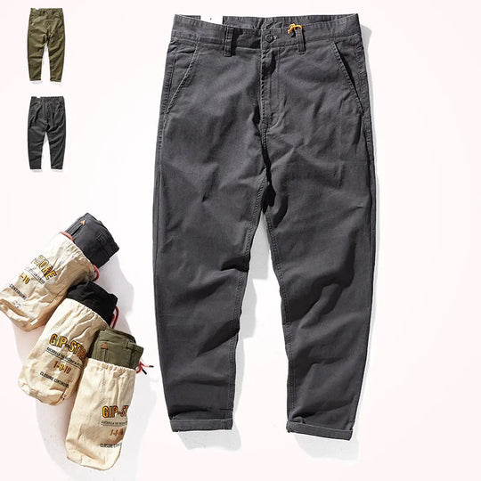 American Retro Woven CHINO Casual Tooling Pants Men's Fashion Slim