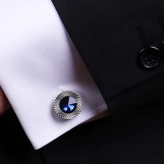Brand Blue Crystal Cone Cufflinks Men Lawyer Classic Prismatic Cuff