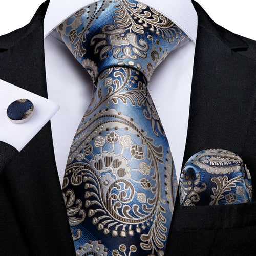 DeBanker Men Necktie Teal Blue Paisley Designer Silk Wedding Tie For