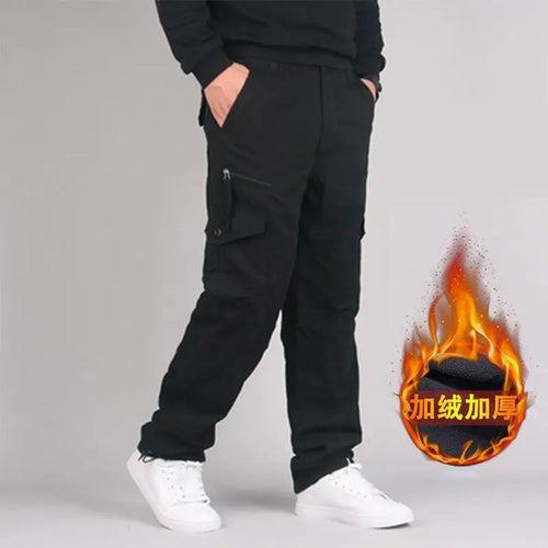 Men's Winter Fleece Pants Work Overalls Thermal Warm Black Camouflage
