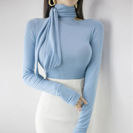 Solid Basic Long Sleeve Womens Tshirt Casual Black White Slim Fashion