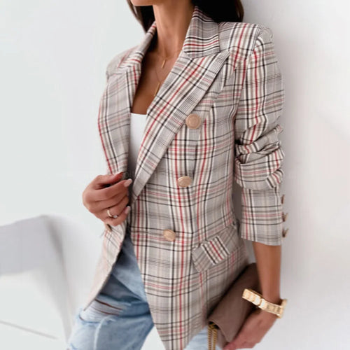 Plaid Blazer Jacket Women Spring Autumn Long Sleeve Casual Slim