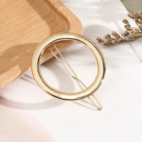 Women Girl Hair Clips Barrette Gold Silver Metal Circle Geometry Hair